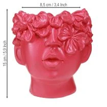 daiktų Plant Head Polyresin Bust Planter Rožinė 13,5×13×14cm