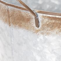 daiktų Augalų vazonas su rankenomis, dekoratyvinis dubuo su rūdžių apdaila, sidabro spalvos metalinis indas Ø26cm A25.5cm