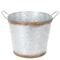 daiktų Augalų vazonas su rankenomis, dekoratyvinis dubuo su rūdžių apdaila, sidabro spalvos metalinis indas Ø26cm A25.5cm