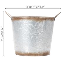 daiktų Augalų vazonas su rankenomis, dekoratyvinis dubuo su rūdžių apdaila, sidabro spalvos metalinis indas Ø26cm A25.5cm