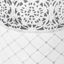 daiktų Augalų vazonas su nėrinių raštu, metalinis indas, dekoratyvinis kibiras, balta, sidabrinė, shabby chic spalvos, aukštis 28/25,5/23,5 cm, Ø 29,5/25,5/20 cm, 3 vnt. rinkinys