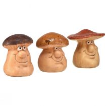 daiktų Laimingos grybų figūrėlės su veidais - įvairių rudų atspalvių, 6,5 cm - juokinga dekoracija sodui ir namams - 3 vnt.
