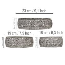 daiktų Dekoratyvinis metalinis dubuo, pilkai baltas raštas, Ø16/19,5/23,5 cm, 3 vnt. rinkinys