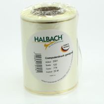 daiktų Kreminės spalvos vainiko juostelė su auksiniu kraštu, supersatinas, 125 mm pločio, 25 m ilgio - atspari vandeniui, idealiai tinka spausdinti kompiuteriu ir draugiška aplinkai