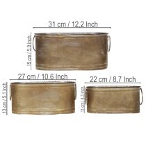 daiktų Metalinių augalų vazonų ir vonelių rinkinys, vintažinio retro stiliaus, ilgis 22,5 cm / 27 cm / 31 cm