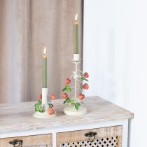 daiktų Žvakidė su metaliniu braškių dekoru, kreminės spalvos, apvali, H26cm