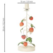 daiktų Metalinė kūginė žvakidė su braškių dekoracija, kreminės spalvos, apvali, aukštis 26 cm