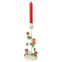 daiktų Metalinė kūginė žvakidė su braškių dekoracija, kreminės spalvos, apvali, aukštis 26 cm