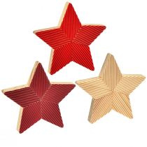 daiktų Žvaigždės medinės puansetijos rievėtos raudonos natūralios 11cm 3 vnt