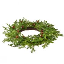 daiktų Dirbtinės eglės vainikas, žaliai rudas su kankorėžiais, kalėdinė dekoracija, Ø49cm
