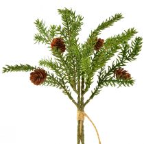 daiktų Dirbtinė eglės šaka su dviem natūraliais kūgiais - Surišta džiutu - Puiki kalėdinė puošmena 28cm 4vnt