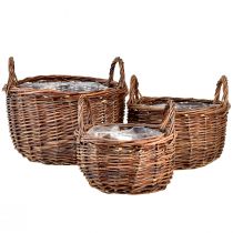 daiktų Universalus apvalių pintų krepšelių rinkinys su rankenomis - 3 dydžiai (30cm, 26cm, 20cm) - Puikiai tinka sandėliavimui ir namų dekoravimui - 3 rinkinys