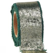 daiktų Kalėdinė juostelė žalia auksinė Frayed Vintage W40mm L10m