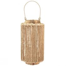 daiktų Raffia žibintas su rankena natūralaus pluošto LED žvakei Ø19cm H36cm