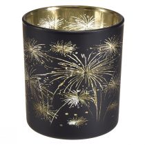 daiktų Elegantiškas stiklinis žibintas su fejerverkų dizainu – juoda ir auksinė, 9 cm – ideali dekoracija šventinėms progoms – 6 vnt.