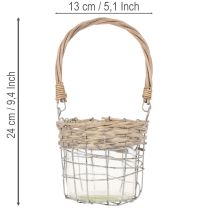 daiktų Kabančio žibinto dekoracija, metalas, stiklas, gluosnis, Ø13cm, aukštis12cm, 2 vnt.