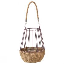 daiktų Žibintas su rankena ir stiklu violetinis natūralus Ø18cm H22cm