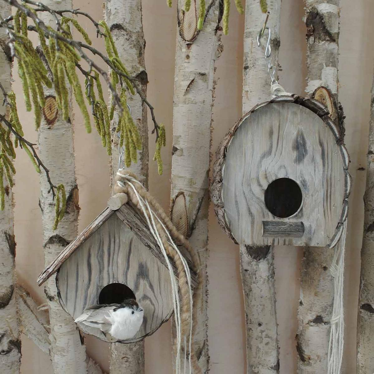 Medinis paukščių namelis, dekoratyvinis lizdas, sodo puošmena Natūrali baltai plauta A22cm P21cm