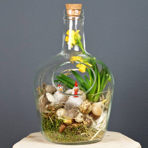 Floristik24 Stiklinio butelio dekoratyvinis indas su kamščiu Ø19cm H30cm