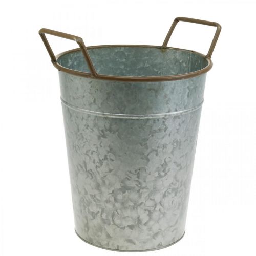 daiktų Sėjamoji su rankenomis, metalinis indas sodinimui, vazonas sidabrinis, rudas Ø24cm H32,5cm