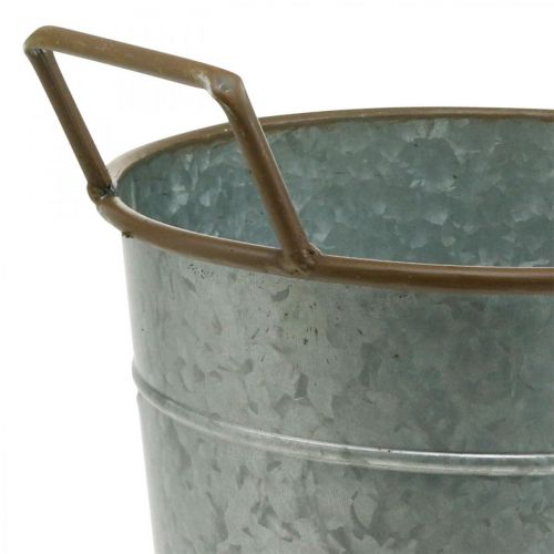 daiktų Sėjamoji su rankenomis, metalinis indas sodinimui, vazonas sidabrinis, rudas Ø24cm H32,5cm
