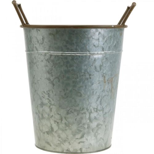 daiktų Sėjamoji su rankenomis, metalinis indas sodinimui, vazonas sidabrinis, rudas Ø24cm H32,5cm