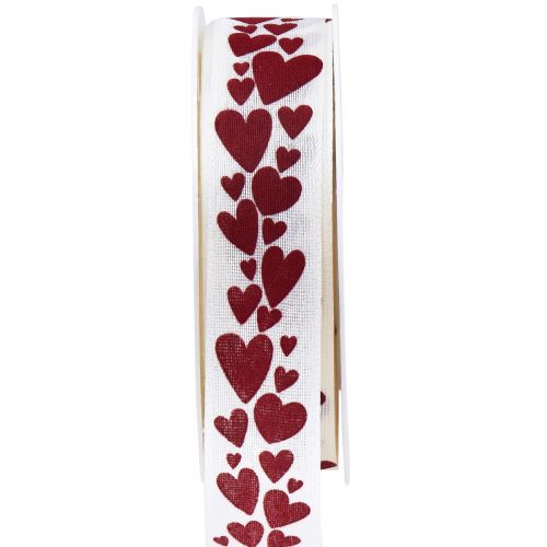 Dovanų juostelė dekoratyvinė juostelė raudonos širdelės 25mm 18m