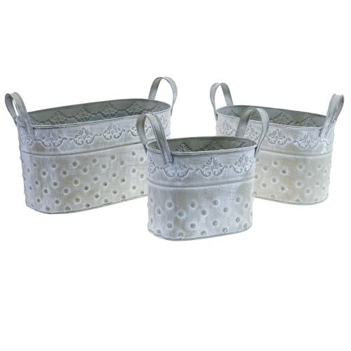 Floristik24 Gėlių vazonas ovalus su rankenomis Jardiniere metalinis 24/19/14cm 3vnt