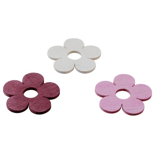 Floristik24 Taškinė apdaila medinės gėlės stalo puošmena rožinė violetinė balta Ø4cm 72 vnt