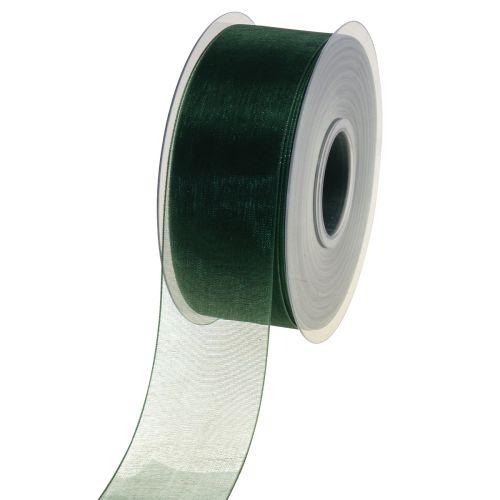 Floristik24 Organzos juostelė žalia dovanų juostelė austa krašto eglės žalia 40mm 50m