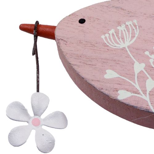 daiktų Dekoratyvinė paukščių spyruoklinė puošmena pakabinama puošmena medinė rožinė 15×8,5cm