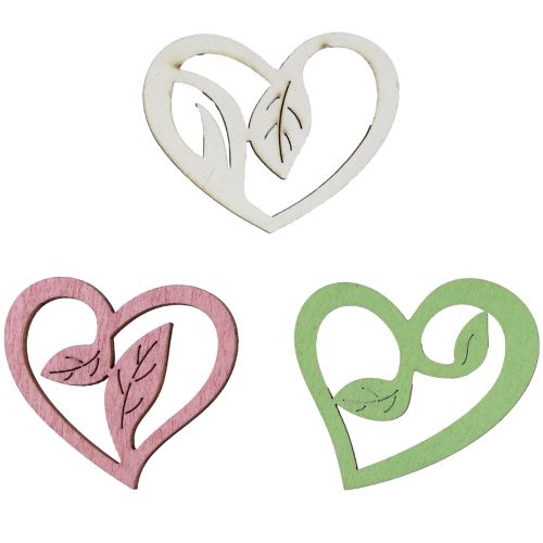 Floristik24 Medinės širdelės dekoratyvinės širdelės medinės rožinė žalia balta 5,5cm 18vnt