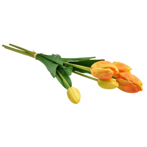 daiktų Oranžinės geltonos tulpės Dekoracija Real Touch Dirbtinės gėlės 49cm 5 vnt