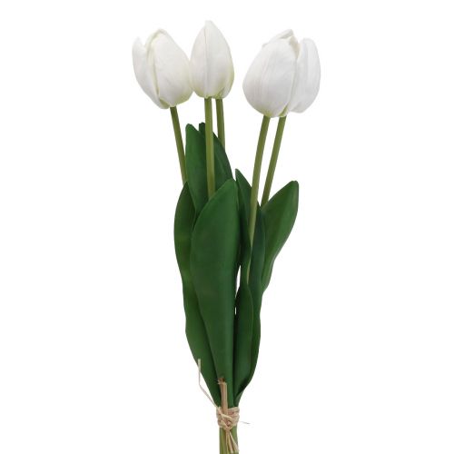 Baltos tulpės Dekoracija Real Touch Dirbtinės gėlės Pavasaris 49cm 5 vnt
