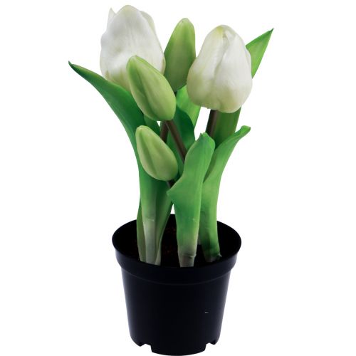 daiktų Dirbtinės tulpės vazone Baltos tulpės dirbtinės gėlės 22cm