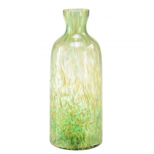 Dekoratyvinė vaza stiklinė gėlių vaza geltonai žalias raštas Ø10cm H25cm