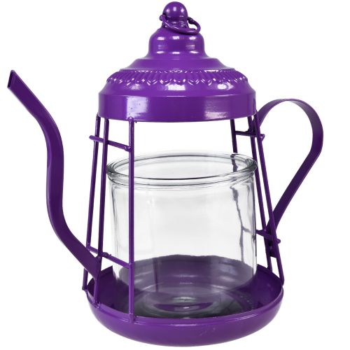 Žibintuvėlis stiklinis žibintuvėlis arbatinukas violetinis Ø15cm H26cm