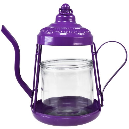 daiktų Žibintuvėlis stiklinis žibintuvėlis arbatinukas violetinis Ø15cm H26cm