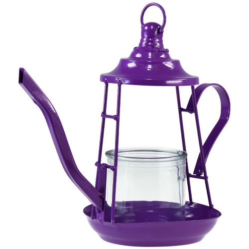 Žibintuvėlis stiklinis žibintuvėlis arbatinukas violetinis Ø13cm H22cm