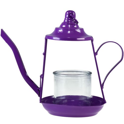 daiktų Žibintuvėlis stiklinis žibintuvėlis arbatinukas violetinis Ø13cm H22cm