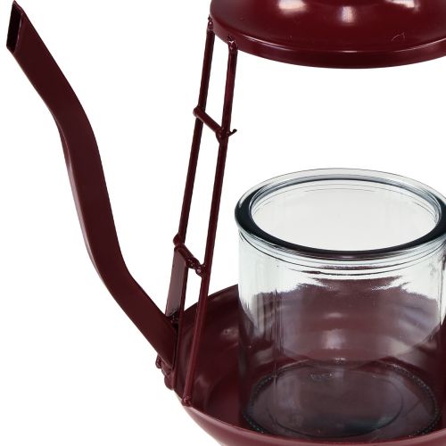 daiktų Žvakės laikiklis stiklinis žibintas metalinis ąsotis raudonas H22cm
