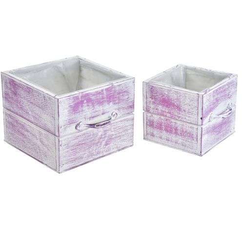 daiktų Augalų stalčius su rankena rausvos baltos medienos 12/15cm rinkinys 2