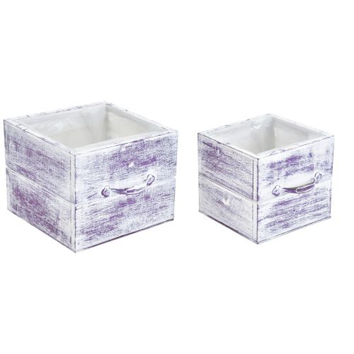 daiktų Augalų stalčius su rankena violetinės baltos medienos 12/15cm rinkinys 2