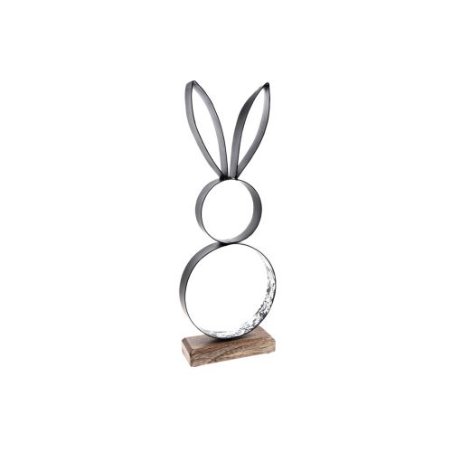 Velykų zuikio dekoracija metalinė juoda sidabrinė Velykinė figūrėlė 11×31cm