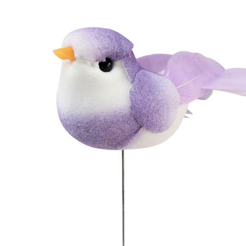 daiktų Plunksninis paukštis ant vielos, dekoratyvinis paukštis su plunksnomis spalvingas 2,5cm 24vnt