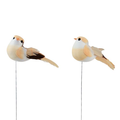 Plunksninis paukštis ant vielos, dekoratyvinis paukštis su plunksnomis oranžinės rudos spalvos 4cm 12vnt