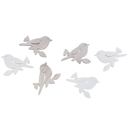 Floristik24 Taškinė apdaila medinė pavasarinė paukščių puošmena natūrali balta 4cm 72vnt