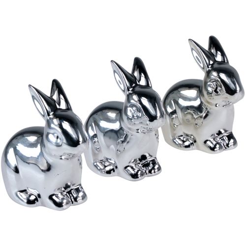 Floristik24 Triušio sidabro sėdimas keramikos metalo išvaizda 8,5cm 3 vnt