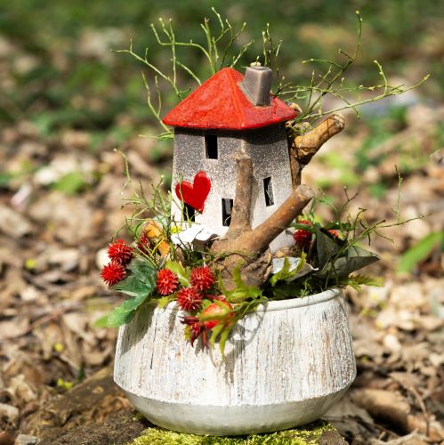 Floristik24 Mylintys keraminiai namai - širdies dizaino, raudoni ir natūralūs, 17,5 cm - romantiška namų puošmena, 2 vnt.