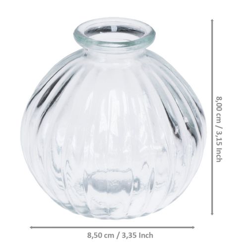 Floristik24 Maža stiklinė vaza rutulinė vaza vaza skaidrūs grioveliai Ø8,5cm H8cm